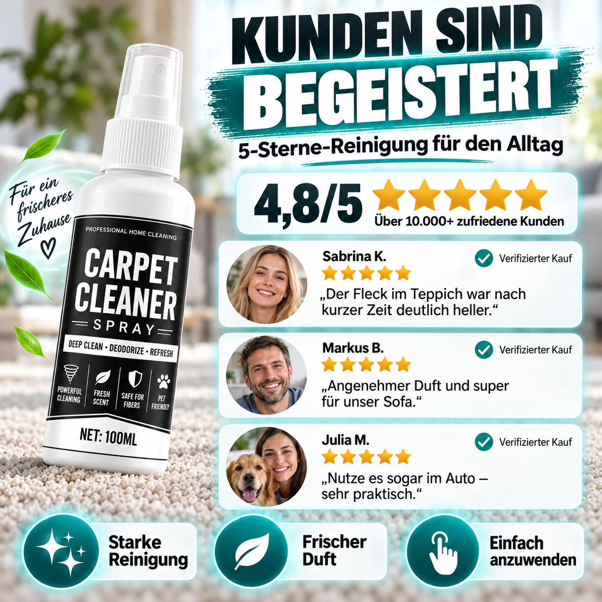 🔥🎁 2+1 GRATIS!!🥳 Tiefenreinigendes Teppichspray – entfernt hartnäckige Flecken und neutralisiert Gerüche sofort!