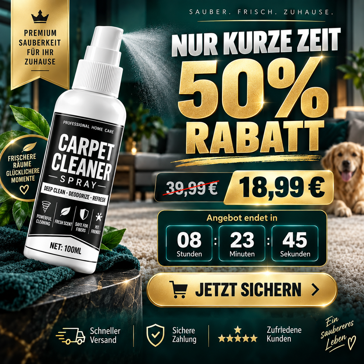 🔥🎁 2+1 GRATIS!!🥳 Tiefenreinigendes Teppichspray – entfernt hartnäckige Flecken und neutralisiert Gerüche sofort!