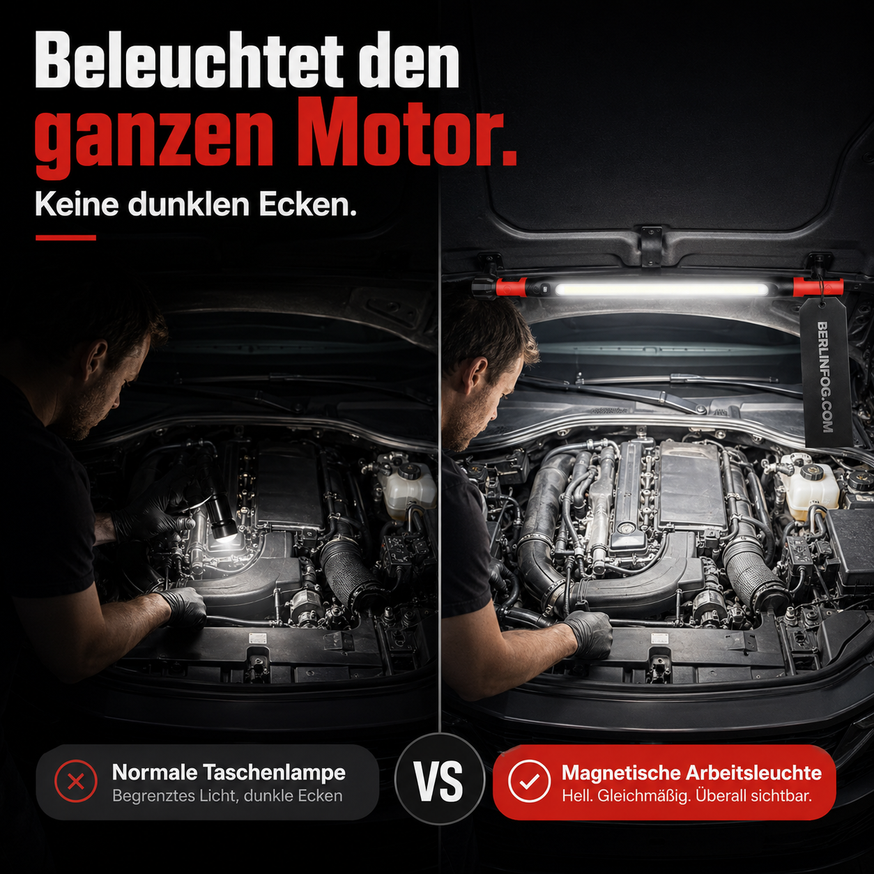 💡📢 50% RABATT! Wiederaufladbare Werkstattleuchte – 3000 LM, IPX4 wassergeschützt & 360° Haken 🔧✨
