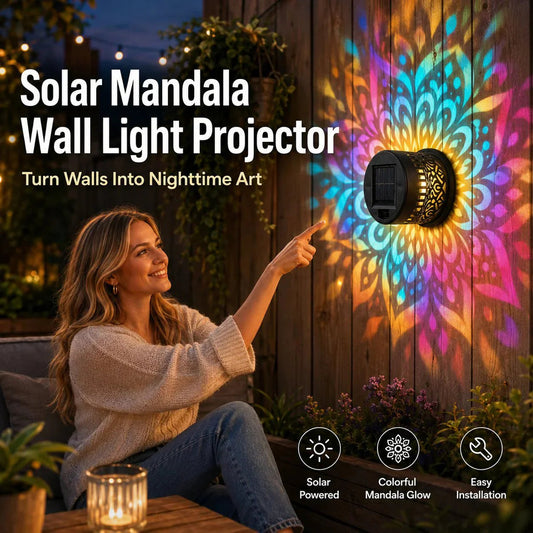 🌀Sommer-Sale 50% Rabatt 🌞💡Solar Mandala Wandleuchte für den Außenbereich, Garten, Zaun, Projektorlampe, Terrasse, Stimmungsdekoration