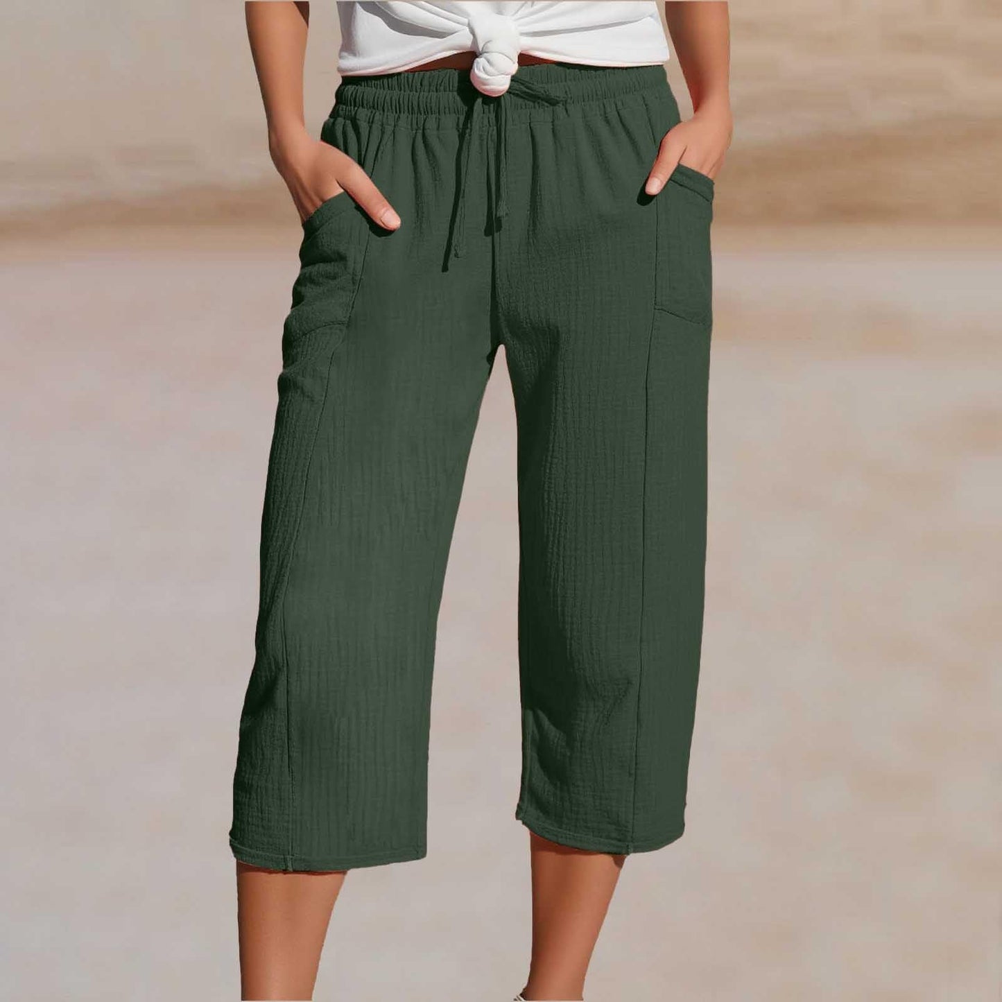 👖✨ Leichte Damen-Capri mit Falten & verstellbarem Bund – 50% RABATT! Premium-Qualität für den Alltag