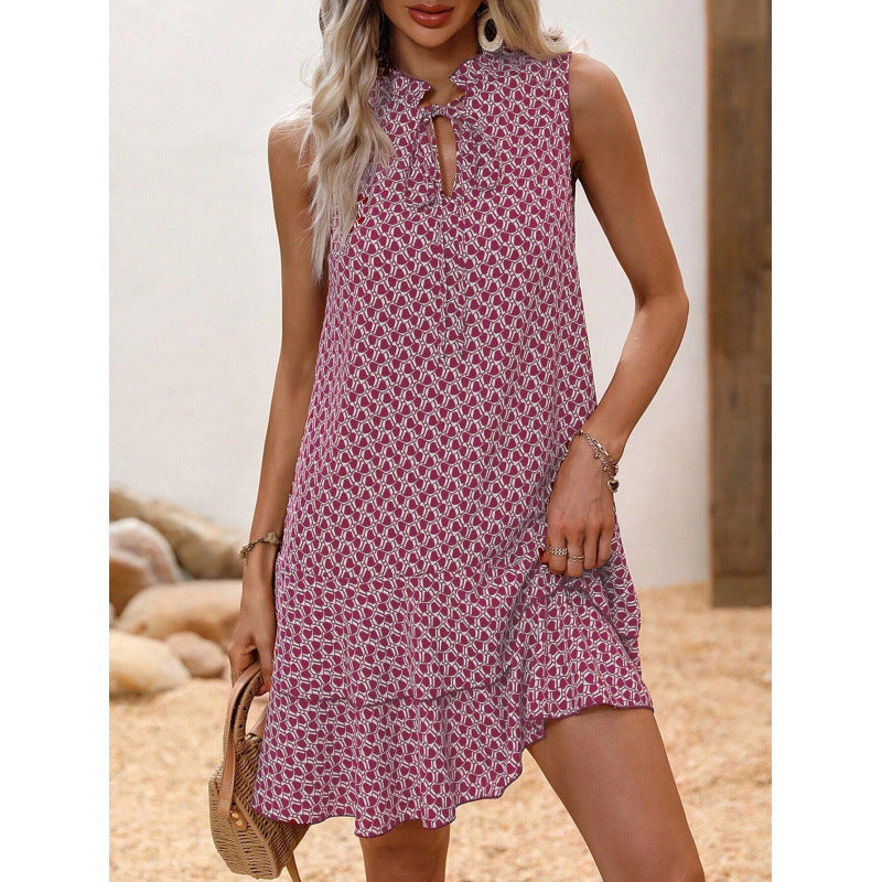 👗🎉 LETZTER TAG DER AKTION: 50% RABATT! Damenkleid mit Schleife und geometrischem Muster – Elegant, feminin & perfekt für festliche Anlässe ✨