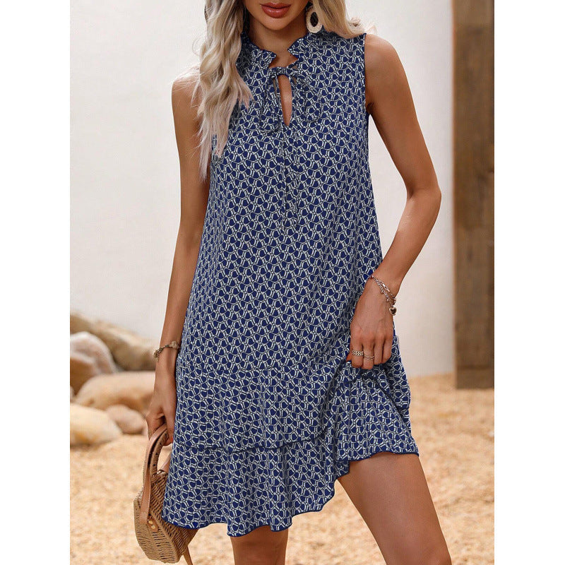 👗🎉 LETZTER TAG DER AKTION: 50% RABATT! Damenkleid mit Schleife und geometrischem Muster – Elegant, feminin & perfekt für festliche Anlässe ✨