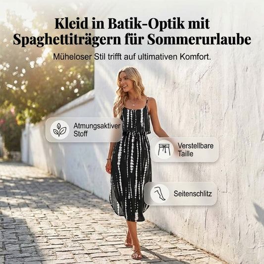 👗🌸 Damen-Midikleid in Batik-Optik mit Spaghettiträgern – 50% RABATT! Boho-Chic, leicht & perfekt für Sommer, Strand oder festliche Anlässe 🏖️