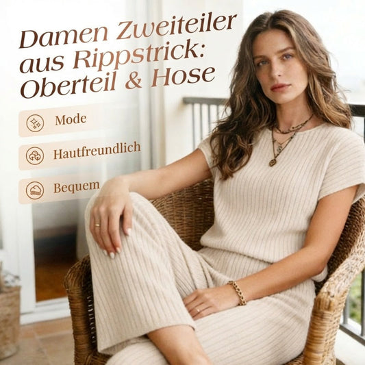 🔥 Jetzt 50% Rabatt! Damen Zweiteiler aus Rippstrick – Oberteil & Weite Hose für Sofort-Look