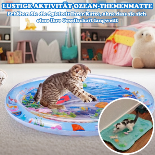 😻Wassermatte für Haustiere – interaktives Spielzeug mit schwimmenden Fischen + kühlende Sommermatte