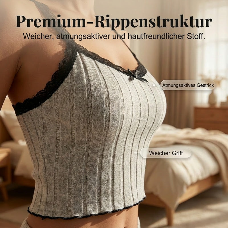 🛌✨ 50% RABATT! Damen Pyjama-Set aus Strick: Geripptes Top und Shorts – Weich, bequem & perfekt für erholsame Nächte 🌙
