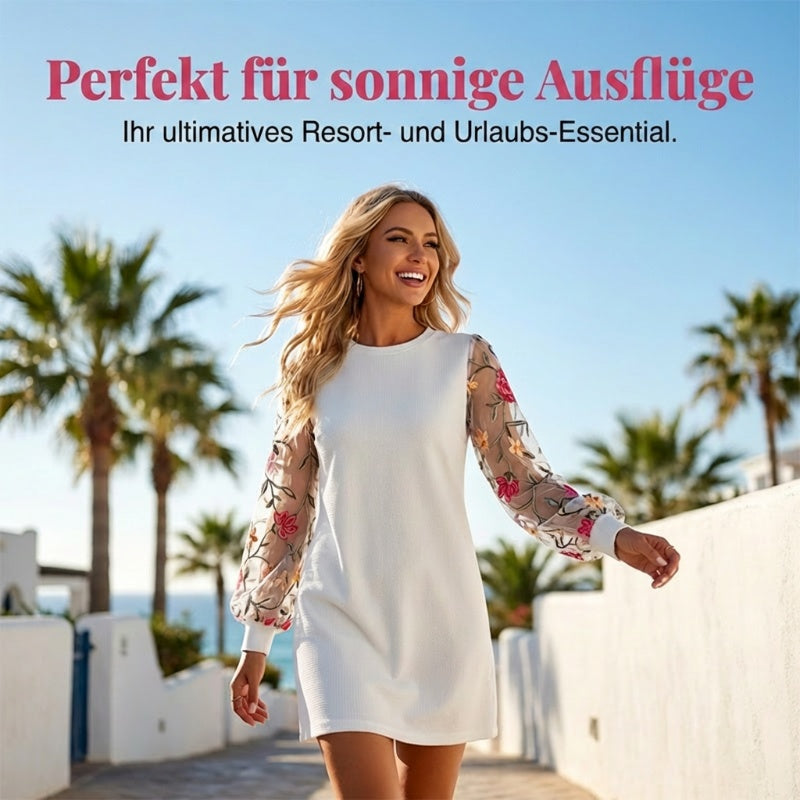 👗✨ Damenkleid mit floralen Stickereien und Mesh-Ärmeln – 50% RABATT! Romantisch, luftig & perfekt für Frühling und Sommer 🌸