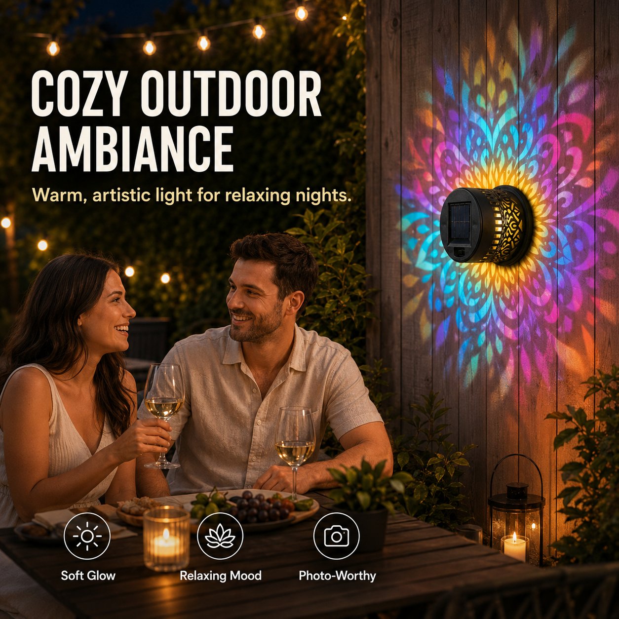 🏡✨ LETZTER TAG FÜR KOSTENLOSEN VERSAND! Solar-Mandala-Wandleuchte für Garten, Zaun & Terrasse – Ornamentale Lichtprojektion, Vintage-Look & wetterfest ☀️