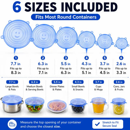 🍱 50% RABATT! ♻️ Silikon-Lebensmitteldeckel (6er-Set) – Luftdicht, BPA-frei & spülmaschinenfest – Lebensmittel frisch halten, wiederverwendbar & umweltfreundlich ✨