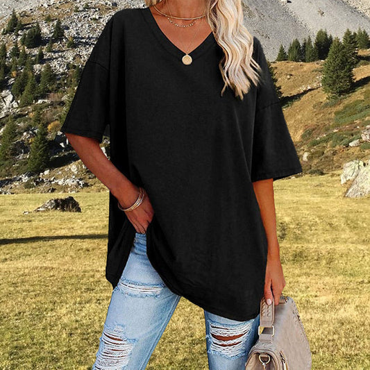 👕📢 50% RABATT! Lässiges, locker sitzendes Damen-T-Shirt mit V-Ausschnitt – Bequem, luftig & vielseitig – Perfekt für Alltag, Freizeit & warme Tage ✨