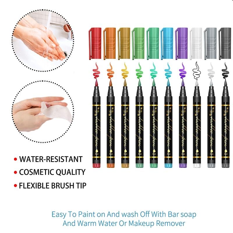 🎨Jetzt 50 % Rabatt! Temporäre Tattoo-Stifte für die Haut – Langanhaltende, wasserfeste Körperkunst-Tattoo-Stifte, DIY-Set für temporäre Tattoos für Partys, Festivals, Halloween & Cosplay