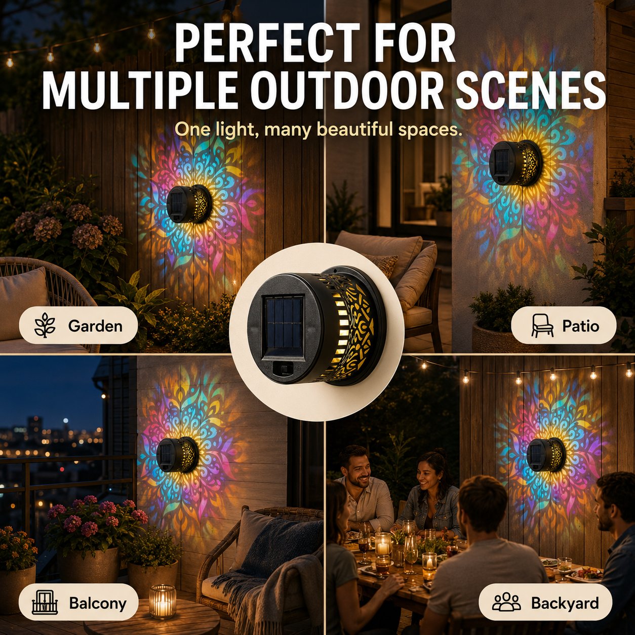🏡✨ LETZTER TAG FÜR KOSTENLOSEN VERSAND! Solar-Mandala-Wandleuchte für Garten, Zaun & Terrasse – Ornamentale Lichtprojektion, Vintage-Look & wetterfest ☀️
