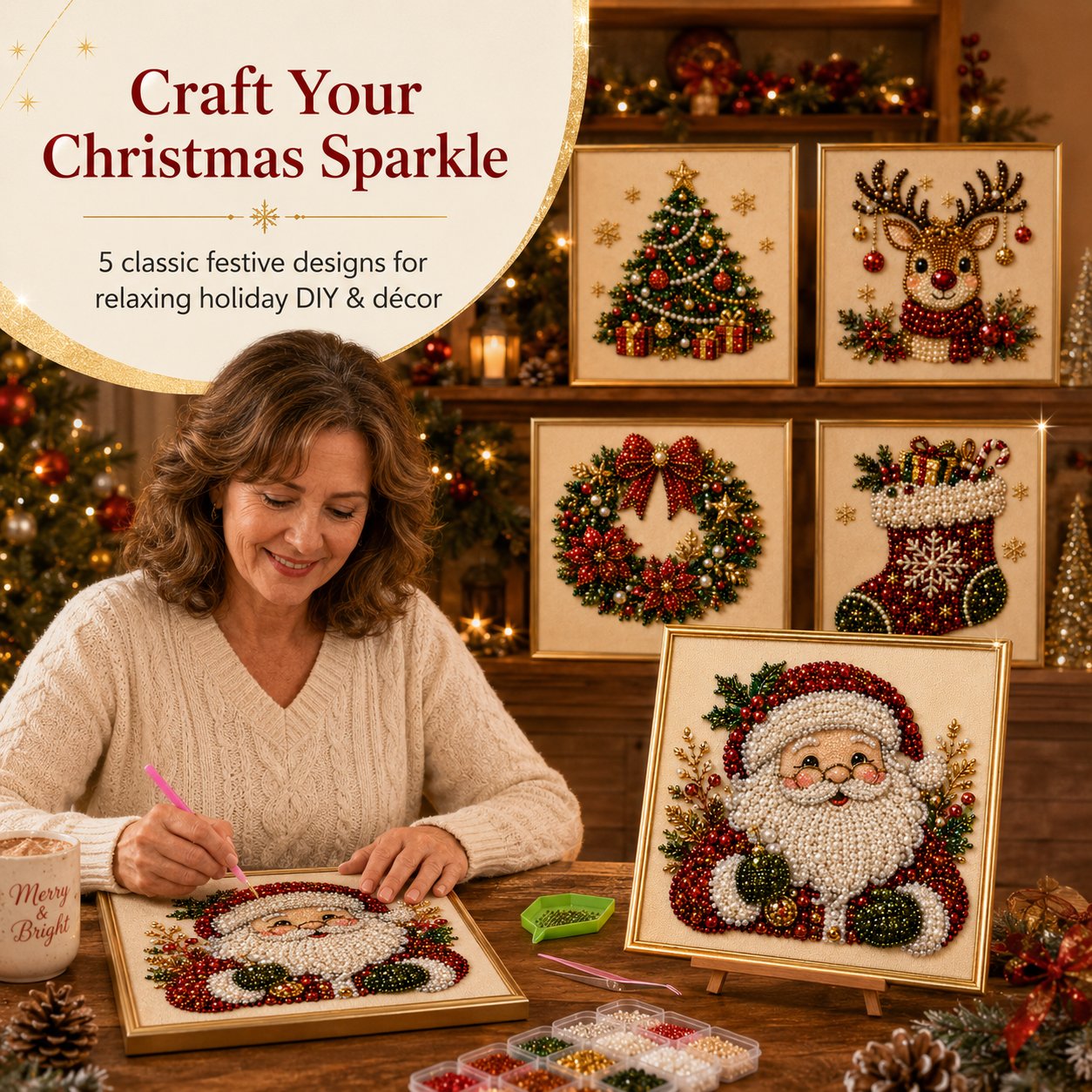 🧘Entspannend & Anfängerfreundlich - 🎨💎DIY-Weihnachts-Diamantmalerei-Set mit Perlen