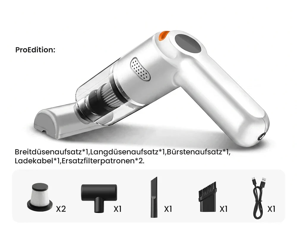 ⏳Zeitlich begrenztes Sonderangebot⏰ Kabelloser Handstaubsauger – 10000 Pa, 120 W, 400 g. 4000-mAh-Akku, 30 Min. Laufzeit. Waschbarer HEPA-Filter. Inkl. Bürste & Breitmauldüse. Weiß/Schwarz/Dunkelgrün ⚡