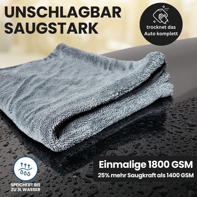 💧 "Twisted" XXL Auto-Trockentuch – Hochdichte Mikrofaser mit 1800 GSM, weltweit saugstärkstes Auto-Pflegetuch