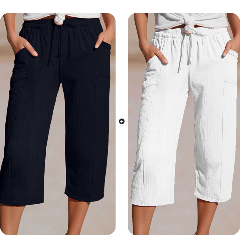 👖✨ Leichte Damen-Capri mit Falten & verstellbarem Bund – 50% RABATT! Premium-Qualität für den Alltag