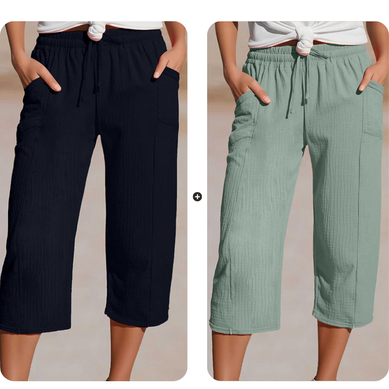 👖✨ Leichte Damen-Capri mit Falten & verstellbarem Bund – 50% RABATT! Premium-Qualität für den Alltag