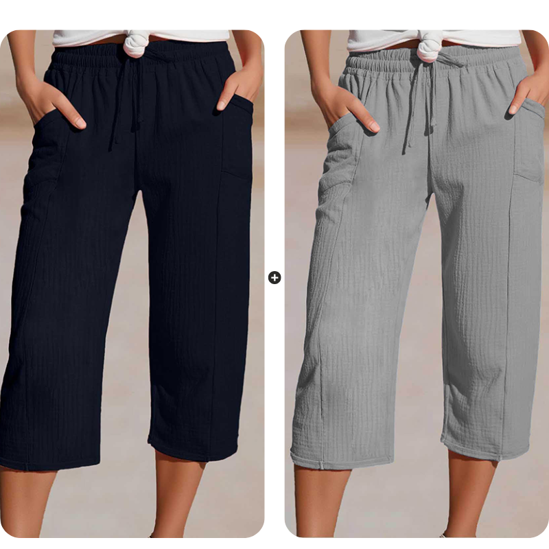 👖✨ Leichte Damen-Capri mit Falten & verstellbarem Bund – 50% RABATT! Premium-Qualität für den Alltag