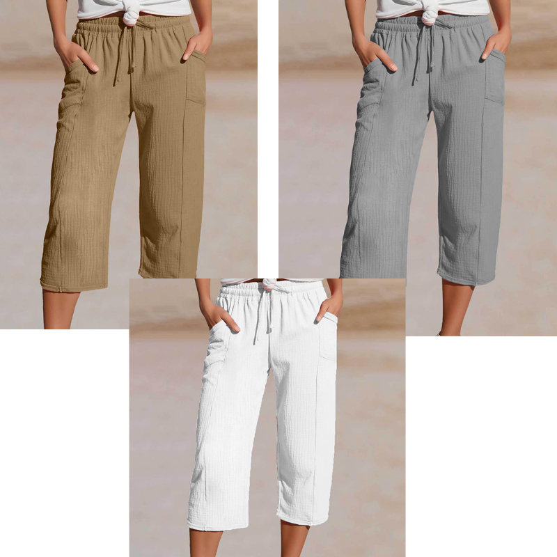 👖✨ Leichte Damen-Capri mit Falten & verstellbarem Bund – 50% RABATT! Premium-Qualität für den Alltag