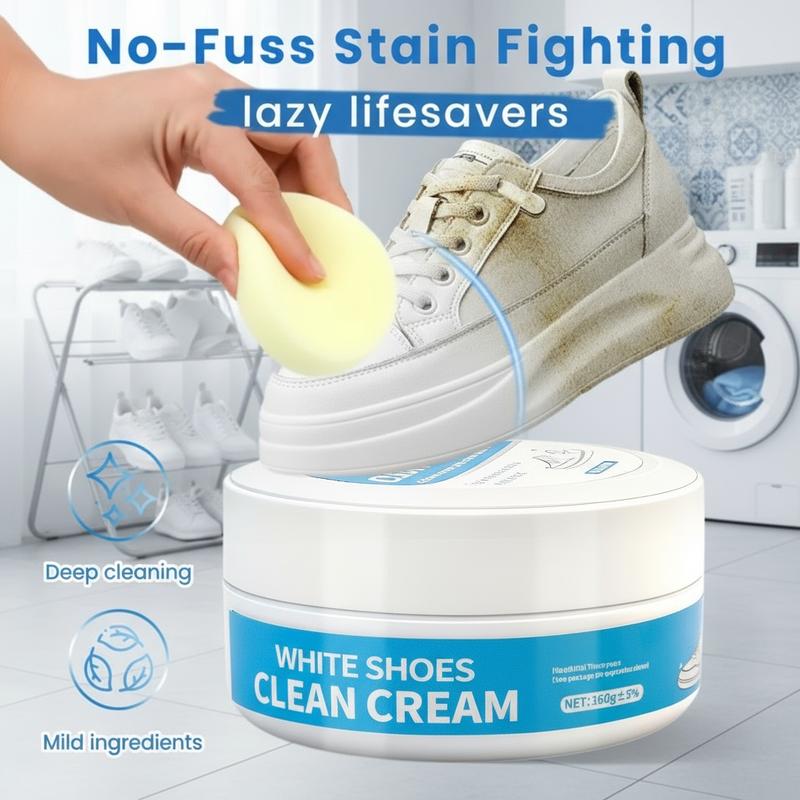 👟 NEU! 🧼 Mehrzweck-Reinigungscreme für weiße Schuhe ohne Ausspülen – Einfach auftragen, einwirken, abwischen – Kein Wasser nötig – Weiße Schuhe strahlen wie neu – Für Sneaker, Canvas, Leder & Mesh ✨
