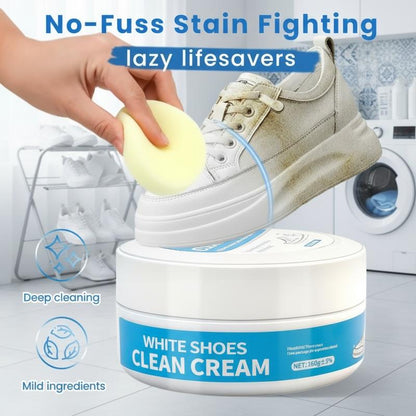 👟 NEU! 🧼 Mehrzweck-Reinigungscreme für weiße Schuhe ohne Ausspülen – Einfach auftragen, einwirken, abwischen – Kein Wasser nötig – Weiße Schuhe strahlen wie neu – Für Sneaker, Canvas, Leder & Mesh ✨