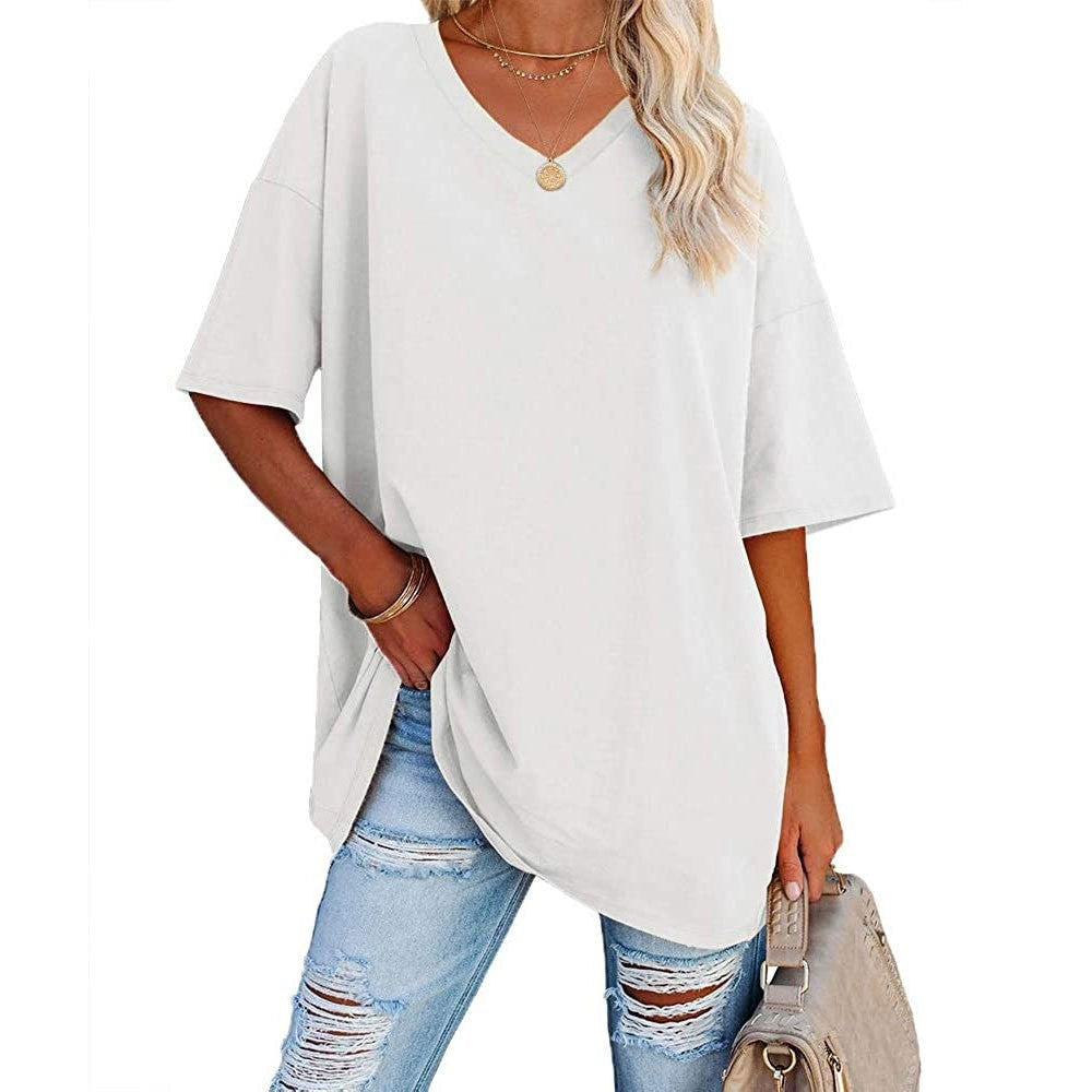 👕📢 50% RABATT! Lässiges, locker sitzendes Damen-T-Shirt mit V-Ausschnitt – Bequem, luftig & vielseitig – Perfekt für Alltag, Freizeit & warme Tage ✨