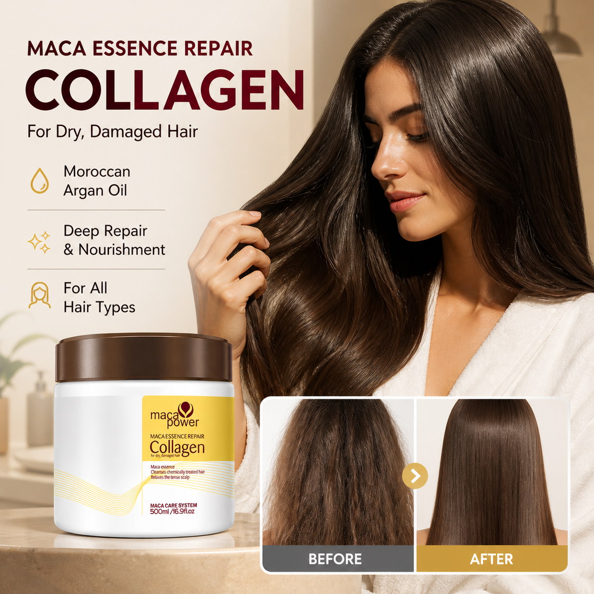 🔥 MEHR KAUFEN, MEHR SPAREN! 🔥 Kollagen Haarmaske mit Arganöl – Tiefenpflege für trockenes & strapaziertes Haar