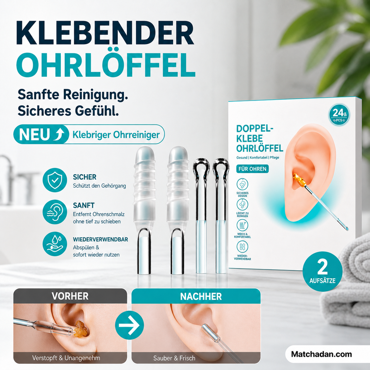 👂✨ 50% RABATT! Selbstklebendes Werkzeugset zum Entfernen von Ohrenschmalz – Sanft, hygienisch & ohne Wattestäbchen – Perfekt für die tägliche Ohrpflege zu Hause 💎