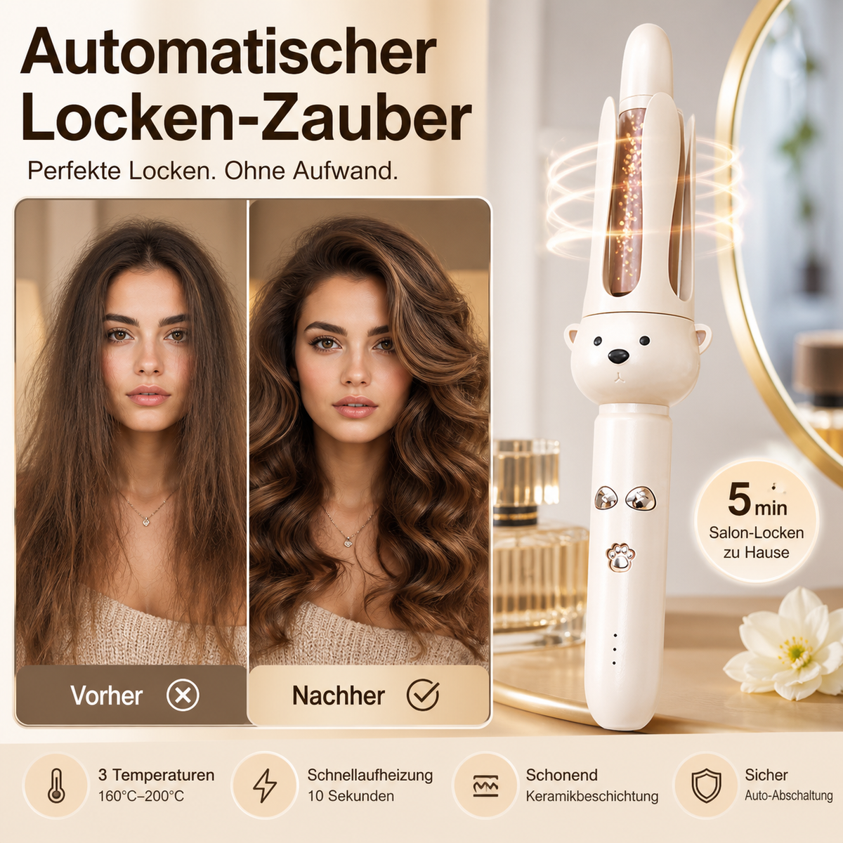 🌀 50% RABATT! 🔥 Automatischer Lockenstab mit Verbrühungsschutz – Schnelles Aufheizen, gleichmäßige Wellen & sicher – Perfekte Locken zu Hause ohne Hitze-Risiko ✨