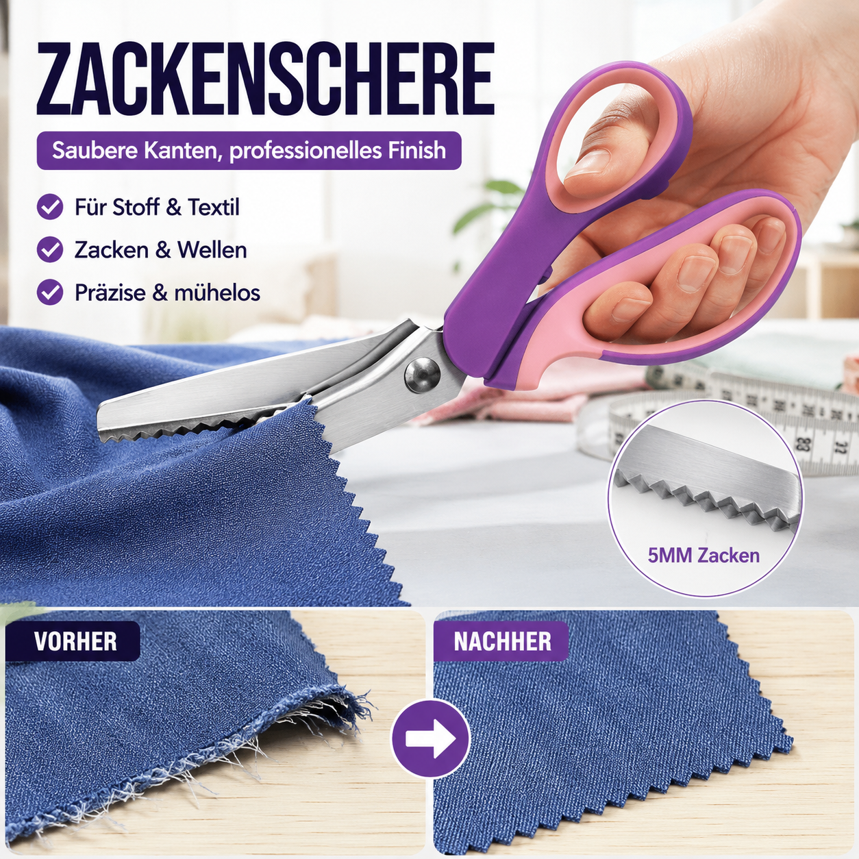 📢📢 50 % RABATT!! 🥳✨ Multifunktionale Zickzack-Schere, gezackte Schere ✂️🧵
