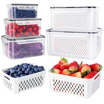 ✨50 % RABATT🍓✨ 3-teiliges Obstbehälter-Set – Herausnehmbares Sieb, auslaufsicher und stapelbar