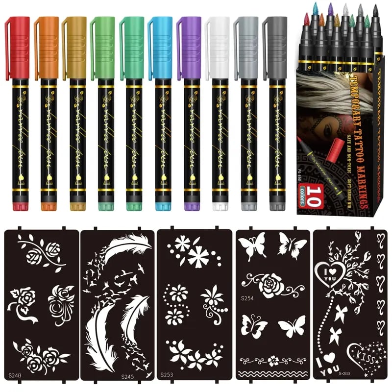 🎨Jetzt 50 % Rabatt! Temporäre Tattoo-Stifte für die Haut – Langanhaltende, wasserfeste Körperkunst-Tattoo-Stifte, DIY-Set für temporäre Tattoos für Partys, Festivals, Halloween & Cosplay