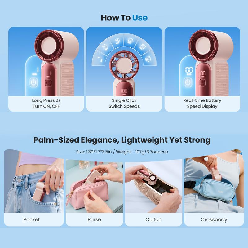 🌀Nur 12.99€ diesen Sommer!!!💨Mini-Handventilator mit LED-Anzeige –👍5-stufiger Turbo-Ventilator im Taschenformat.✨Über USB aufladbar, schnelle Kühlung für Reisen und beim Schminken. Das perfekte Geschenk.  Tragbare Kühlung