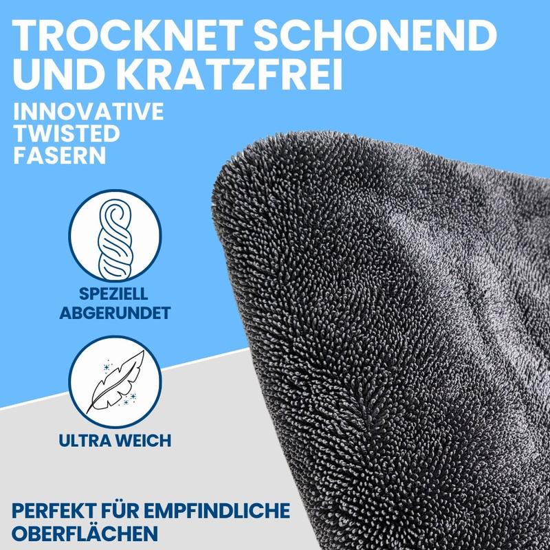 💧 "Twisted" XXL Auto-Trockentuch – Hochdichte Mikrofaser mit 1800 GSM, weltweit saugstärkstes Auto-Pflegetuch