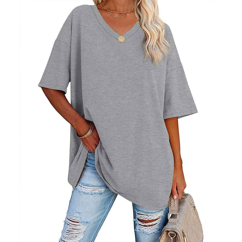 👕📢 50% RABATT! Lässiges, locker sitzendes Damen-T-Shirt mit V-Ausschnitt – Bequem, luftig & vielseitig – Perfekt für Alltag, Freizeit & warme Tage ✨