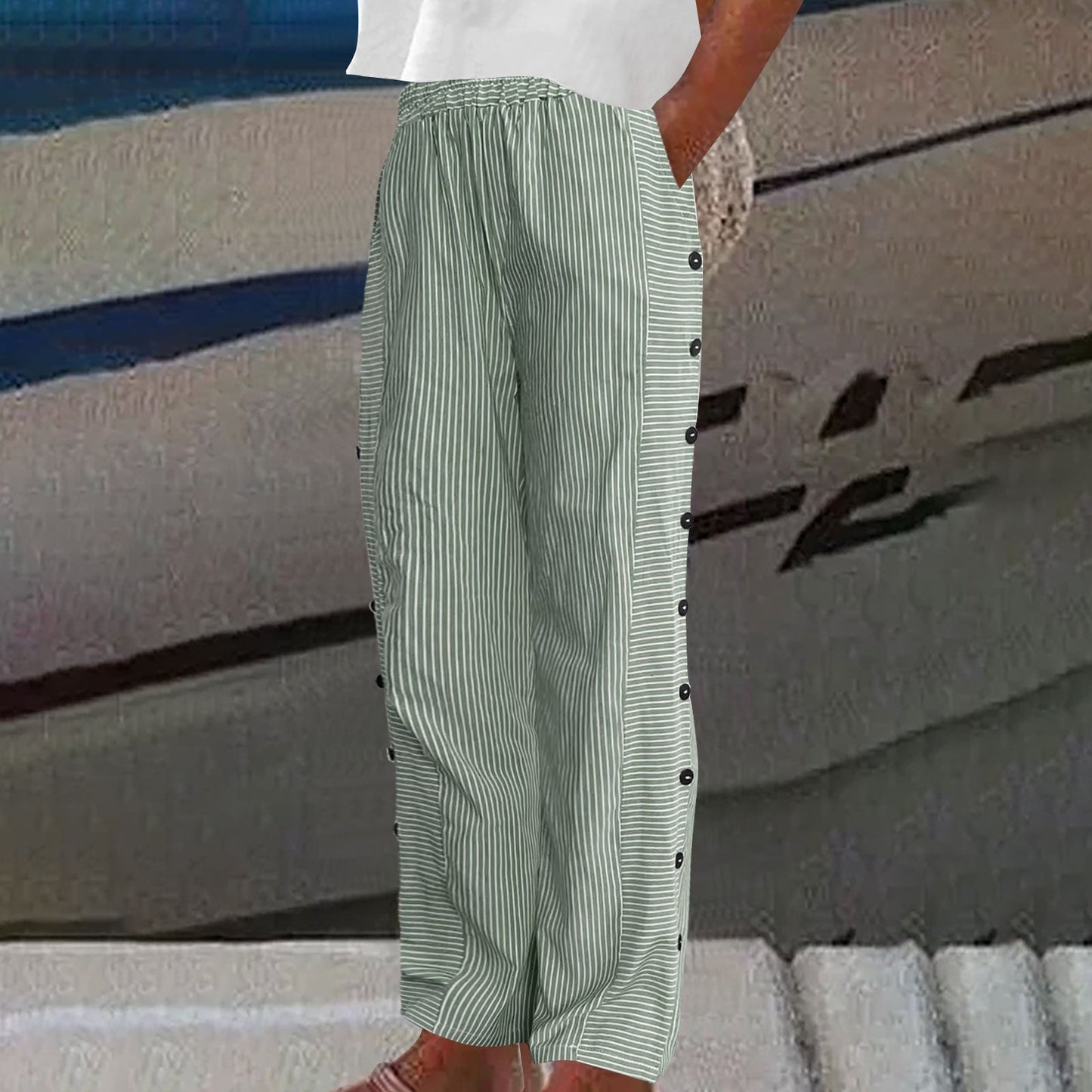👖🎉 SOLANGE DER VORRAT REICHT: 50% RABATT! Bequeme blau gestreifte Hose mit Seitentaschen – Leicht, lässig & perfekt für Alltag & Freizeit ✨