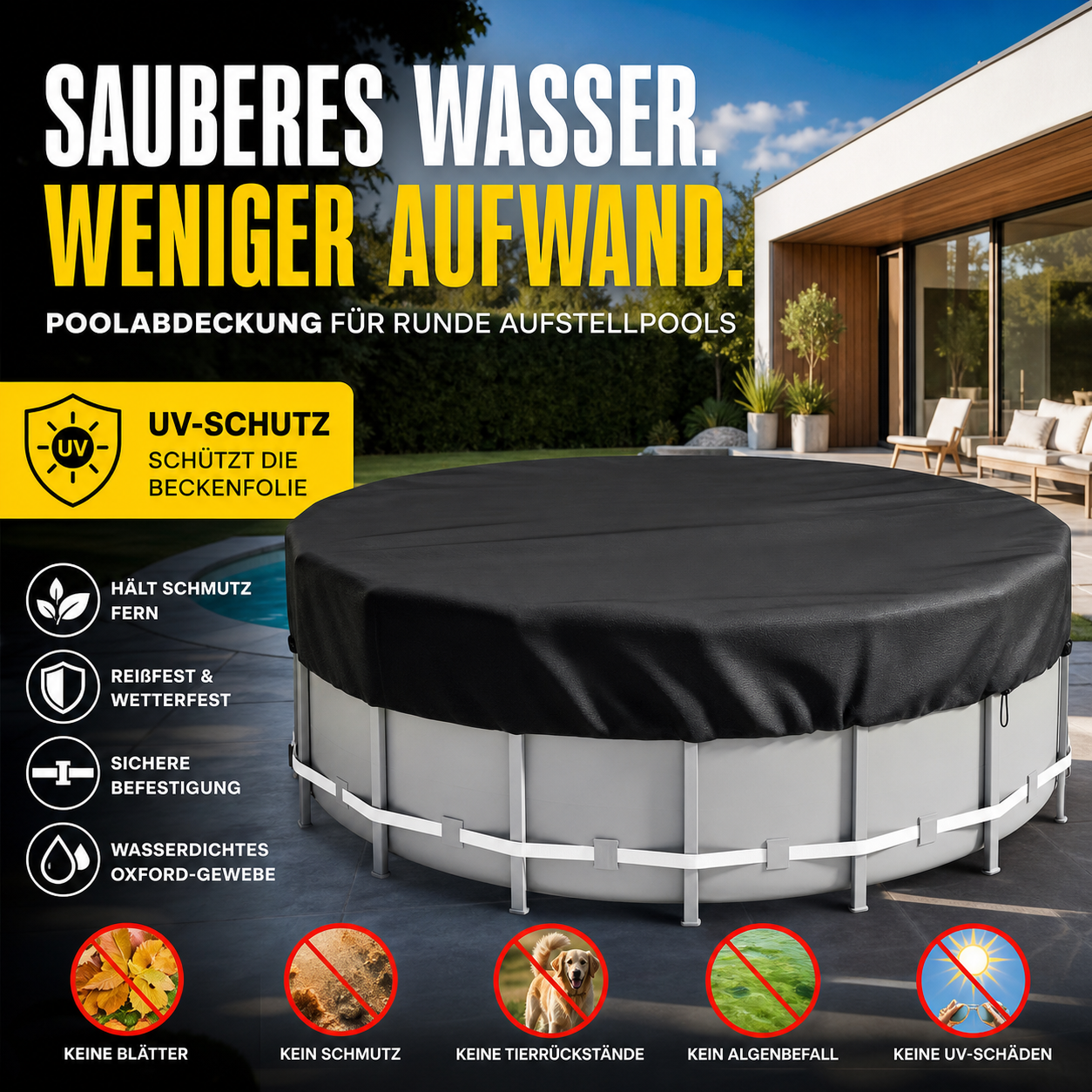 🏊 -50% RABATT | Wasserdichte Poolabdeckung aus 210D Oxford-Gewebe – Robuster Schutz für Aufstellpools