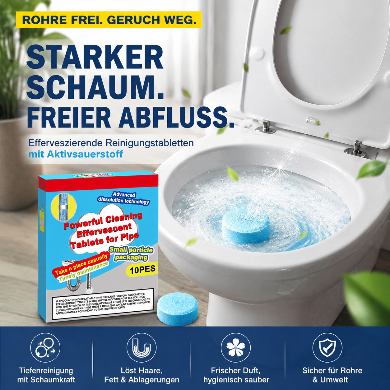 🧼🔥 2+1 GRATIS! – ÜBER 50.000 VERKAUFT! Leistungsstarke Brausetabletten zur Rohrreinigung – Lösen Haare, Fett & Schmutz zuverlässig – Wirken schnell & schonend – Für Küche, Bad & Waschbecken ⚡💧✨