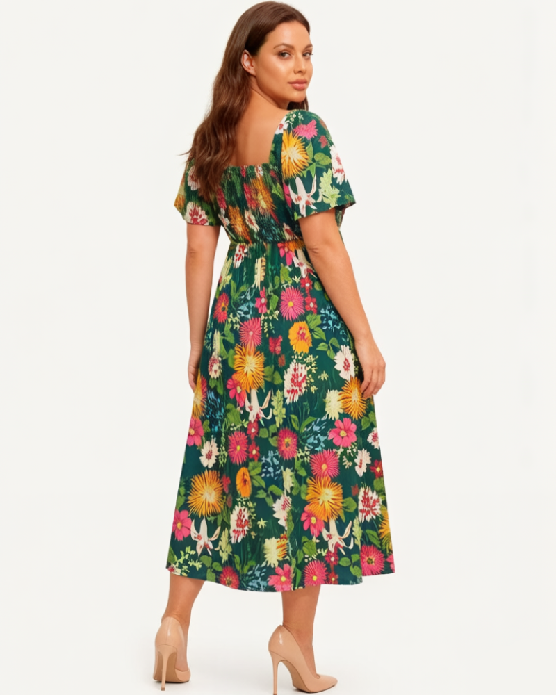 👗⏰ SOMMER HEISSER VERKAUF: 50% RABATT! Geblümtes Smock-Kleid mit eckigem Ausschnitt und Taschen – Bequem, verspielt & perfekt für warme Tage 🌸✨