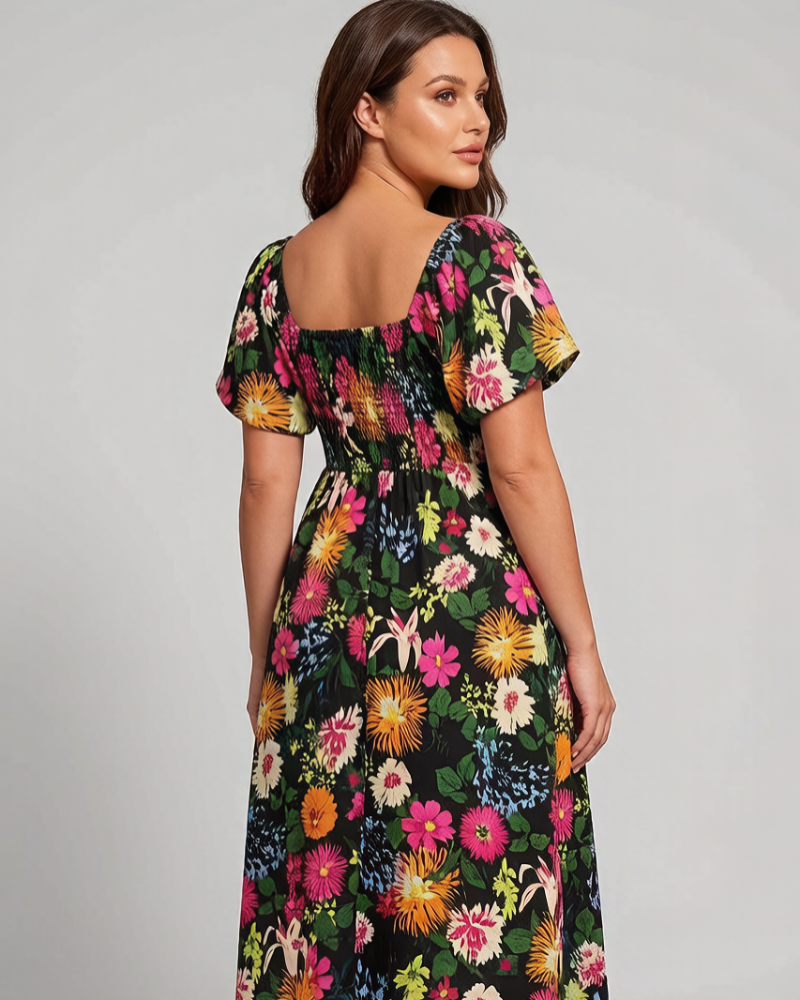 👗⏰ SOMMER HEISSER VERKAUF: 50% RABATT! Geblümtes Smock-Kleid mit eckigem Ausschnitt und Taschen – Bequem, verspielt & perfekt für warme Tage 🌸✨