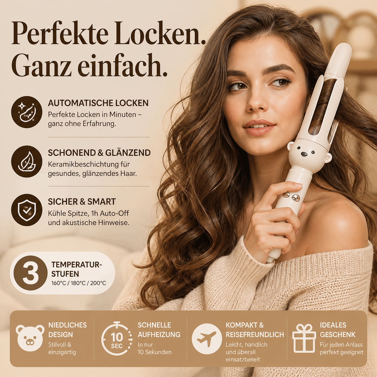 🌀 50% RABATT! 🔥 Automatischer Lockenstab mit Verbrühungsschutz – Schnelles Aufheizen, gleichmäßige Wellen & sicher – Perfekte Locken zu Hause ohne Hitze-Risiko ✨