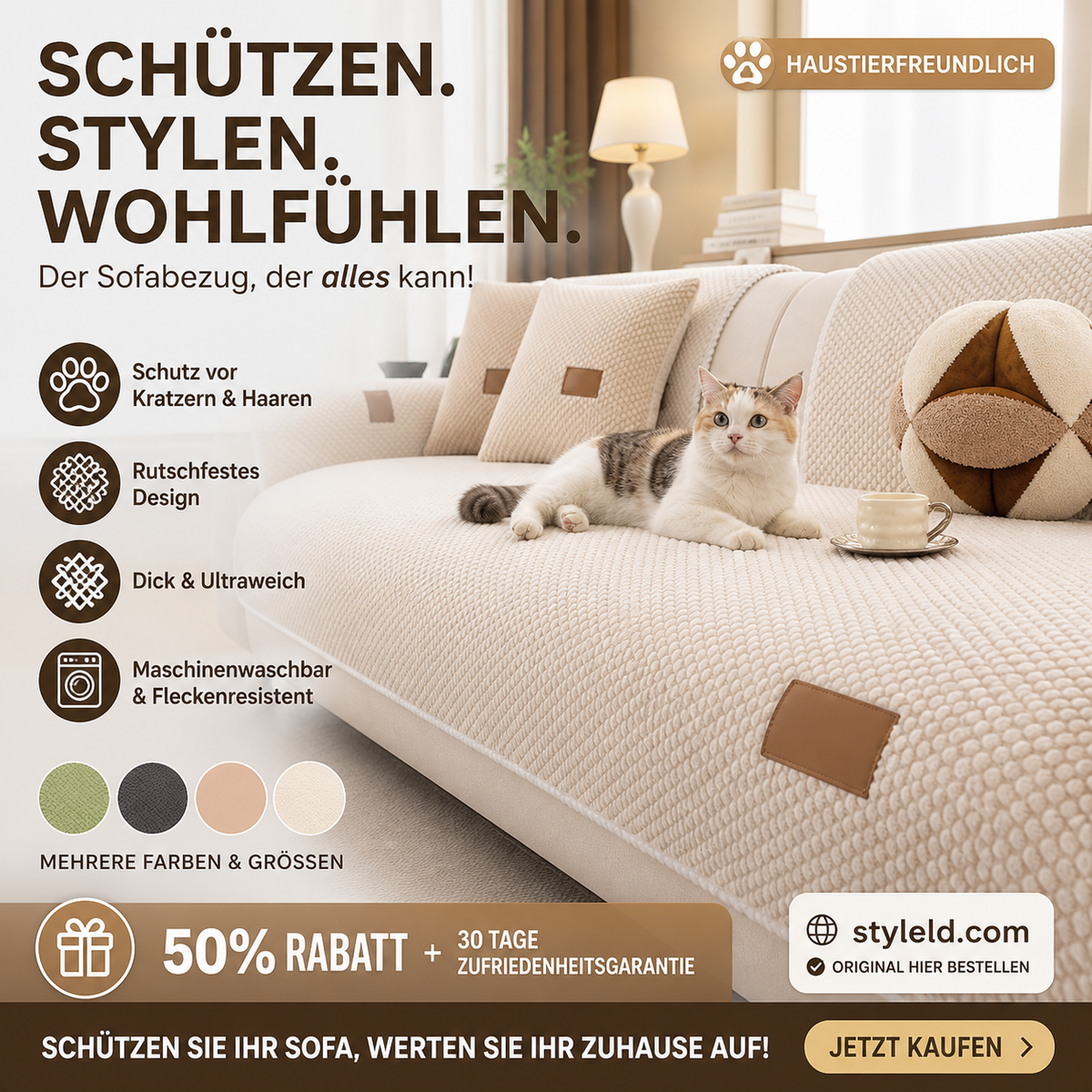 🛋️ 50% RABATT! 🧼 Dicke rutschfeste waschbare Sofaabdeckung – Strapazierfähig, pflegeleicht & perfekt für Haushalte mit Haustieren und Kindern 🐾