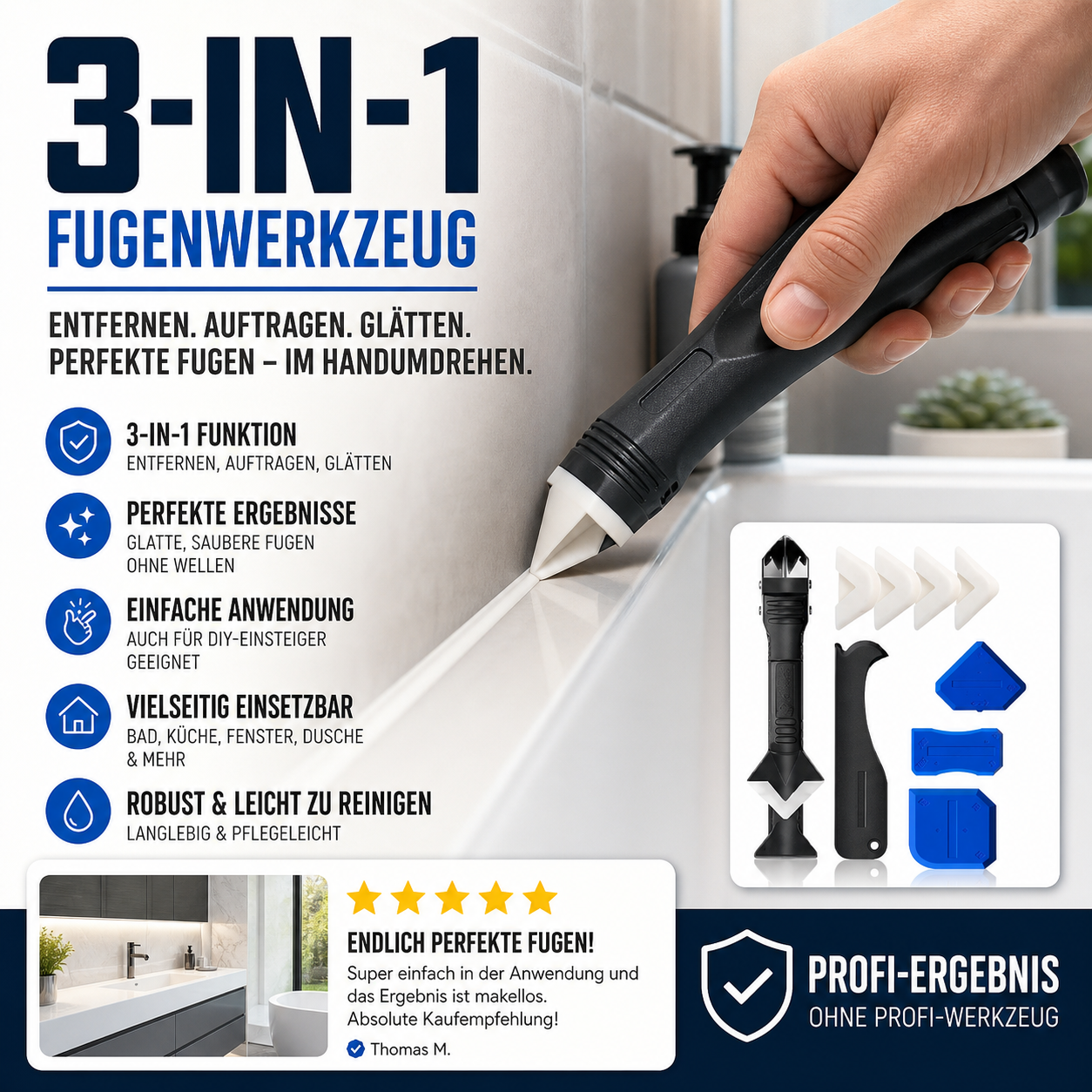 🔧 50% RABATT! 🔥 3-in-1 Fugenwerkzeug - Profi Fugenglättwerkzeug für perfekt glatte Fugen🎁