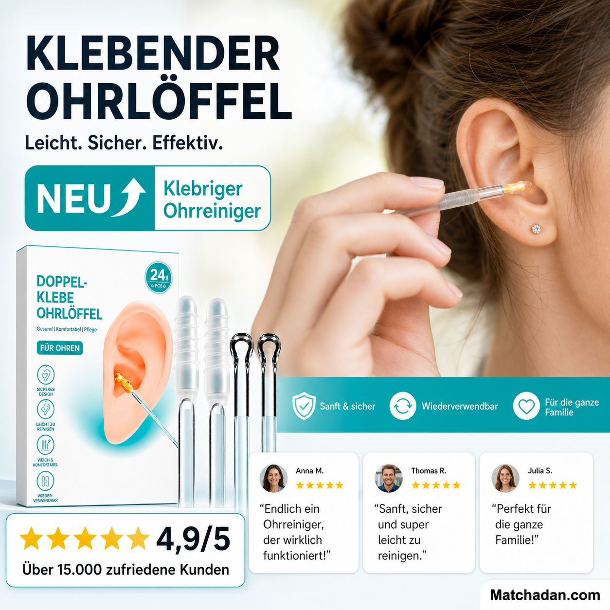 👂✨ 50% RABATT! Selbstklebendes Werkzeugset zum Entfernen von Ohrenschmalz – Sanft, hygienisch & ohne Wattestäbchen – Perfekt für die tägliche Ohrpflege zu Hause 💎