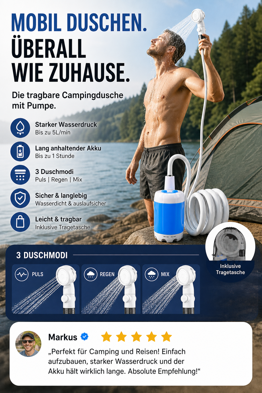 🚿🔥 HEUTE – 50%! Kabellose Campingdusche mit Pumpe – Tragbar, wiederaufladbar & perfekt für Outdoor, Reisen & Strand – Erfrischende Dusche überall 🌊✨
