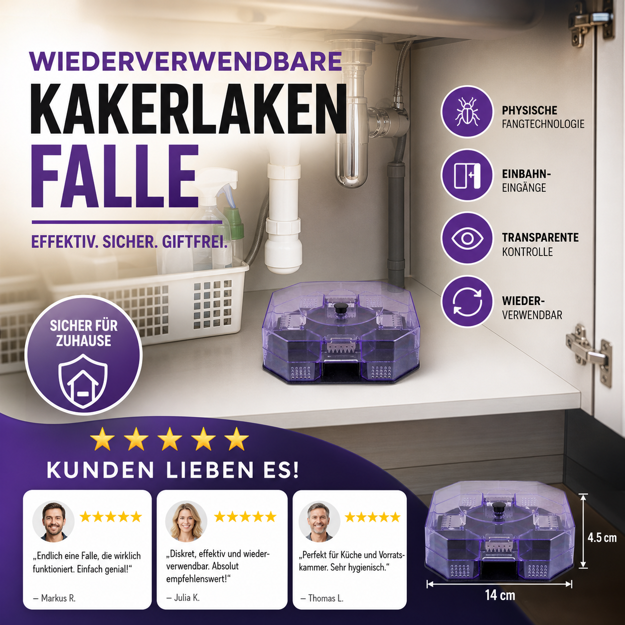 JETZT 50% RABATT! Hochwirksame, wiederverwendbare Kakerlakenfalle – Umweltfreundlich, sicher, leicht zu reinigen – Wiederverwendbarer Schädlingsfänger für den Haushalt ✨