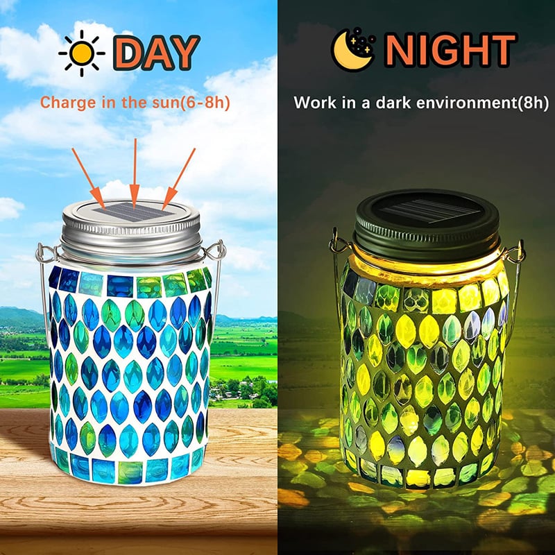 🌈 50 % RABATT FÜR BEGRENZTE ZEIT! 💝 Wasserdichte Solar Laterne im Mosaik-Glas Design – Automatische LED Nachtleuchte für Garten, Terrasse, Balkon & Camping