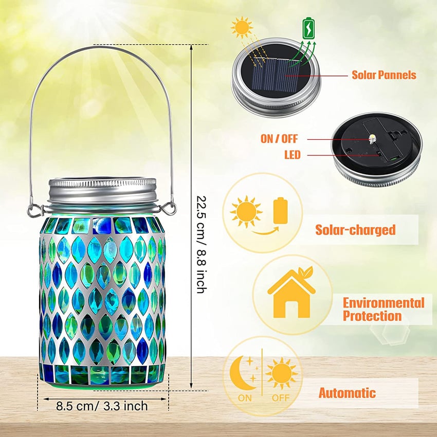 🌈 50 % RABATT FÜR BEGRENZTE ZEIT! 💝 Wasserdichte Solar Laterne im Mosaik-Glas Design – Automatische LED Nachtleuchte für Garten, Terrasse, Balkon & Camping