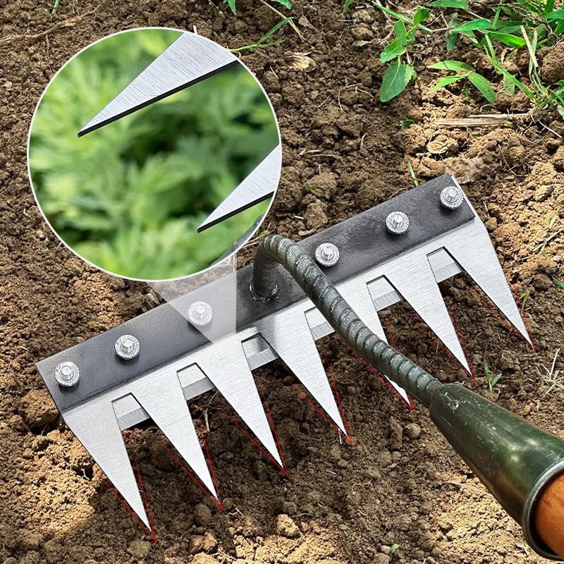 🌱🔥 Unkrautrechen Kohlenstoffstahl mit 5/6/7/8 Zinken | Einhandgriff & Wurzelentfernung 🧤